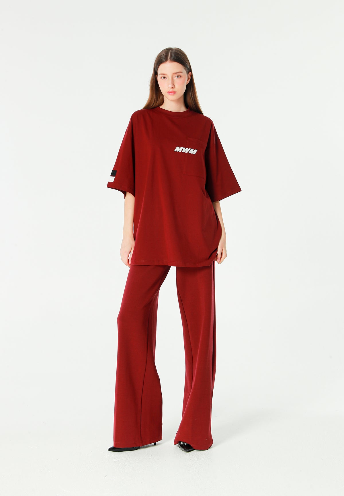 Pantalón palazzo de mujer de pierna ancha con efecto faja | MWM [PS_COLORS:BURGUNDY]