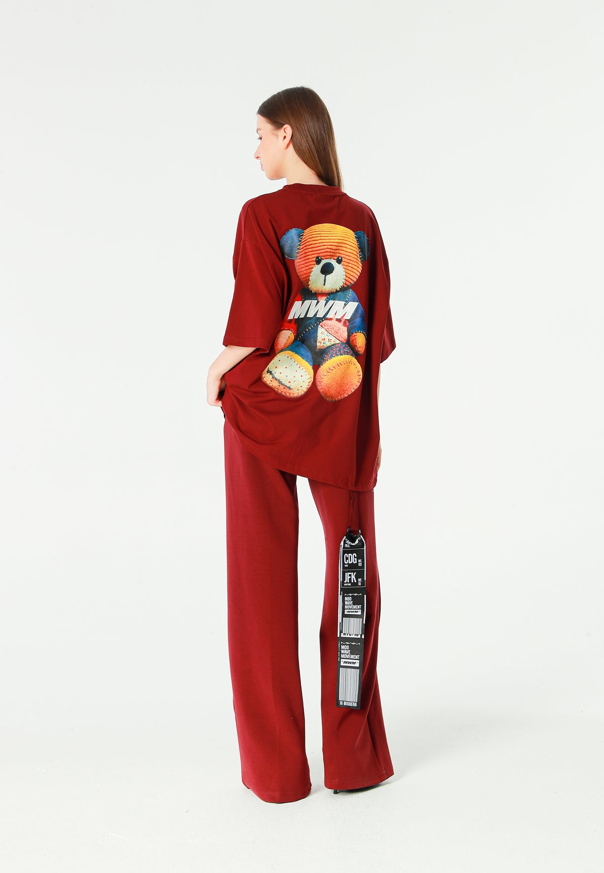 Pantalón palazzo de mujer de pierna ancha con efecto faja | MWM [PS_COLORS:BURGUNDY]