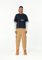 Pantalón cargo de corte relajado con doble cintura y bolsillos laterales | MWM [PS_COLORS:BEIGE]