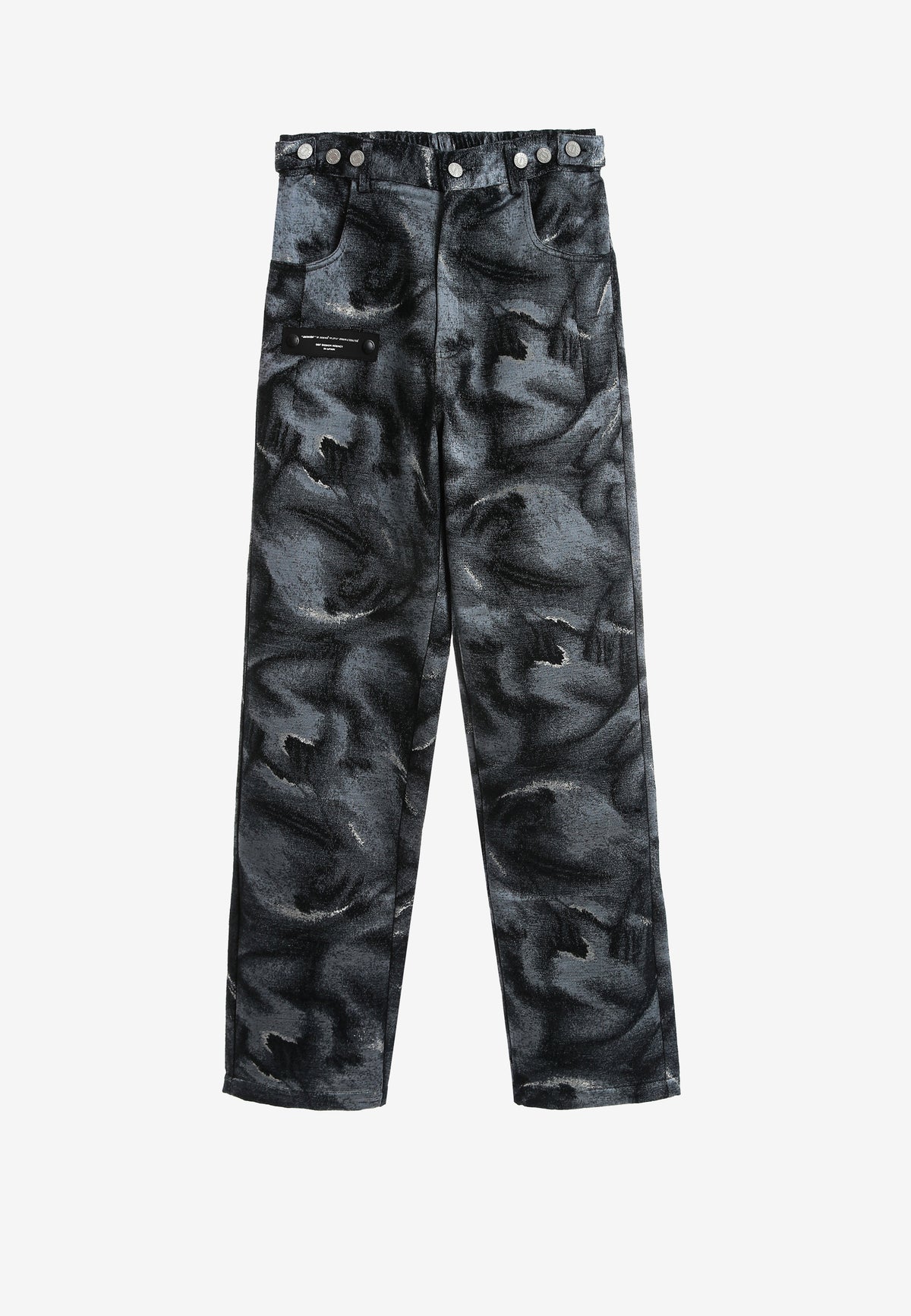 Pantalón de corte recto y relajado en jacquard de chenilla con brillo | MWM [PS_COLORS:BLACK]