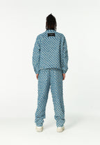 Pantalón de corte recto y relajado en jacquard de chenilla con brillo | MWM [PS_COLORS:BLUE]