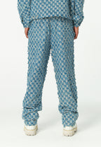 Pantalón de corte recto y relajado en jacquard de chenilla con brillo | MWM [PS_COLORS:BLUE]