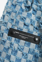 Pantalón de corte recto y relajado en jacquard de chenilla con brillo | MWM [PS_COLORS:BLUE]