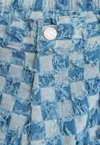 Pantalón de corte recto y relajado en jacquard de chenilla con brillo | MWM [PS_COLORS:BLUE]