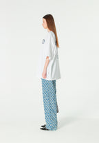 Pantalón de corte recto y relajado en jacquard de chenilla con brillo | MWM [PS_COLORS:BLUE]