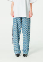Pantalón de corte recto y relajado en jacquard de chenilla con brillo | MWM [PS_COLORS:BLUE]