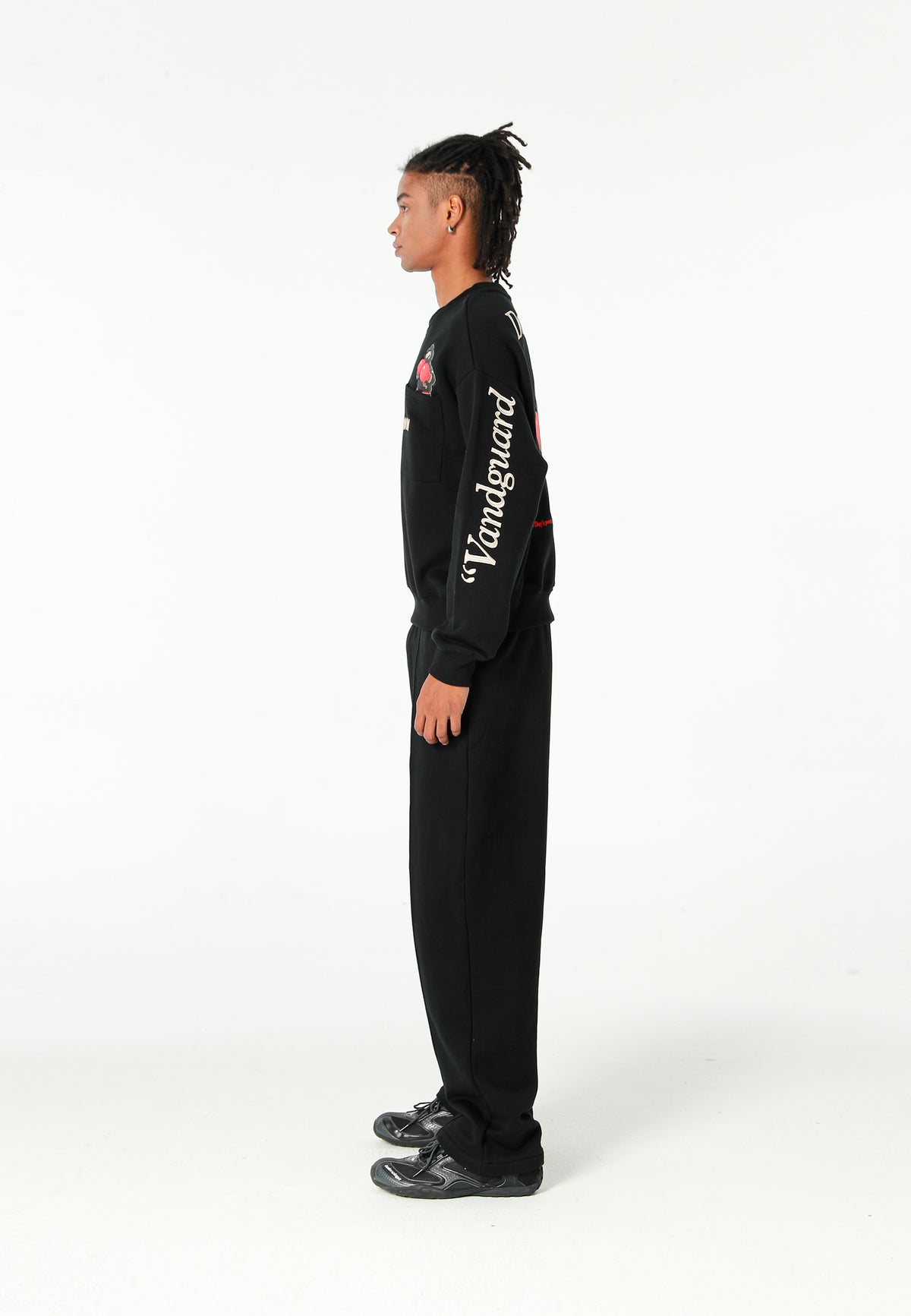 Pantalón basico de algodón de corte recto y relajado con cintura elástica | MWM [PS_COLORS:BLACK]