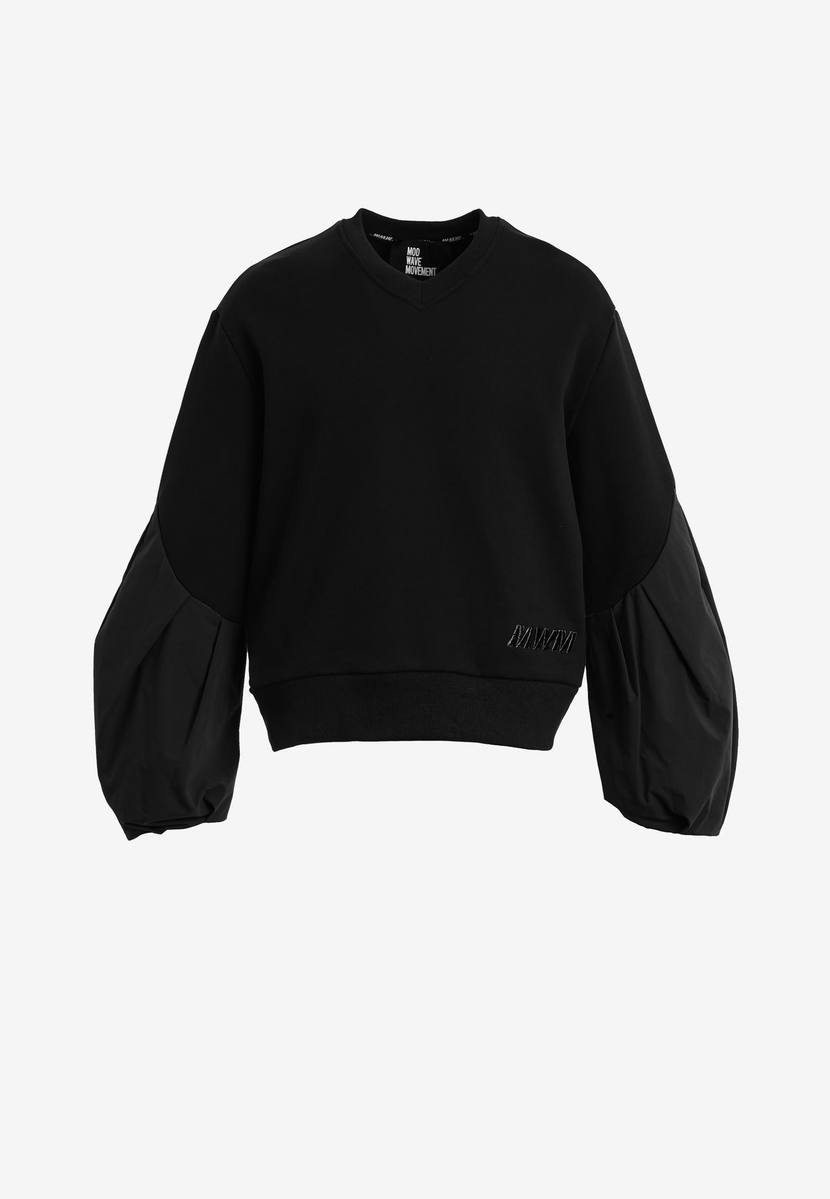 Sudadera corta y relajada con cuello en pico y mangas globo | MWM [PS_COLORS:BLACK]