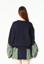 Sudadera corta y relajada con cuello en pico y mangas globo | MWM [PS_COLORS:NAVY]