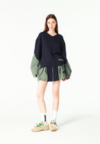 Sudadera corta y relajada con cuello en pico y mangas globo | MWM [PS_COLORS:NAVY]