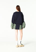 Sudadera corta y relajada con cuello en pico y mangas globo | MWM [PS_COLORS:NAVY]