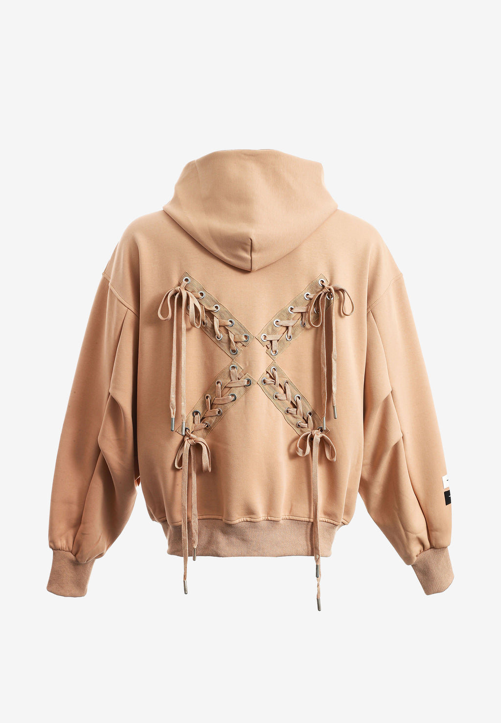 Sudadera corta con detalle triangular y X de cordones cruzados | MWM [PS_COLORS:BEIGE]