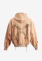 Sudadera corta con detalle triangular y X de cordones cruzados | MWM [PS_COLORS:BEIGE]