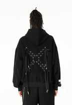 Sudadera corta con detalle triangular y X de cordones cruzados | MWM [PS_COLORS:BLACK]
