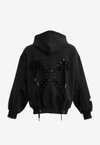 Sudadera corta con detalle triangular y X de cordones cruzados | MWM [PS_COLORS:BLACK]
