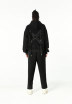 Sudadera corta con detalle triangular y X de cordones cruzados | MWM [PS_COLORS:BLACK]