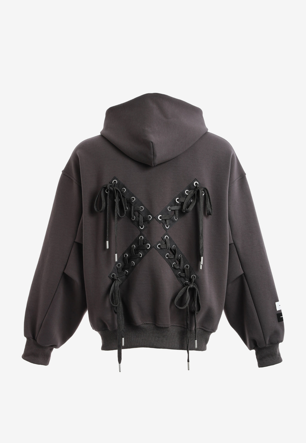 Sudadera corta con detalle triangular y X de cordones cruzados | MWM [PS_COLORS:GREY]