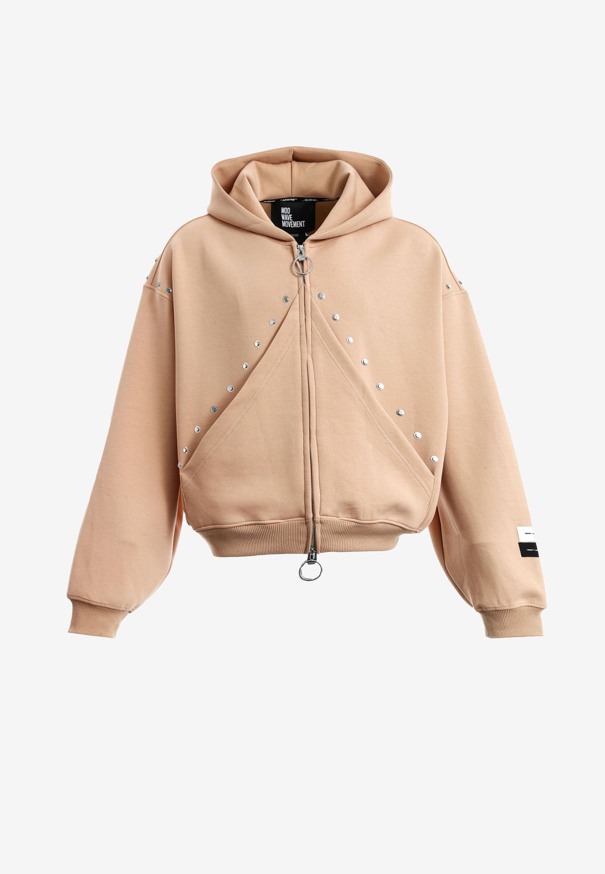Sudadera con capucha, cremallera frontal, mangas globo y tachuelas metálicas | MWM [PS_COLORS:BEIGE]