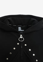 Sudadera con capucha, cremallera frontal, mangas globo y tachuelas metálicas | MWM [PS_COLORS:BLACK]