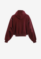 Sudadera con capucha, cremallera frontal, mangas globo y tachuelas metálicas | MWM [PS_COLORS:BURGUNDY]