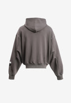 Sudadera con capucha, cremallera frontal, mangas globo y tachuelas metálicas | MWM [PS_COLORS:GREY]