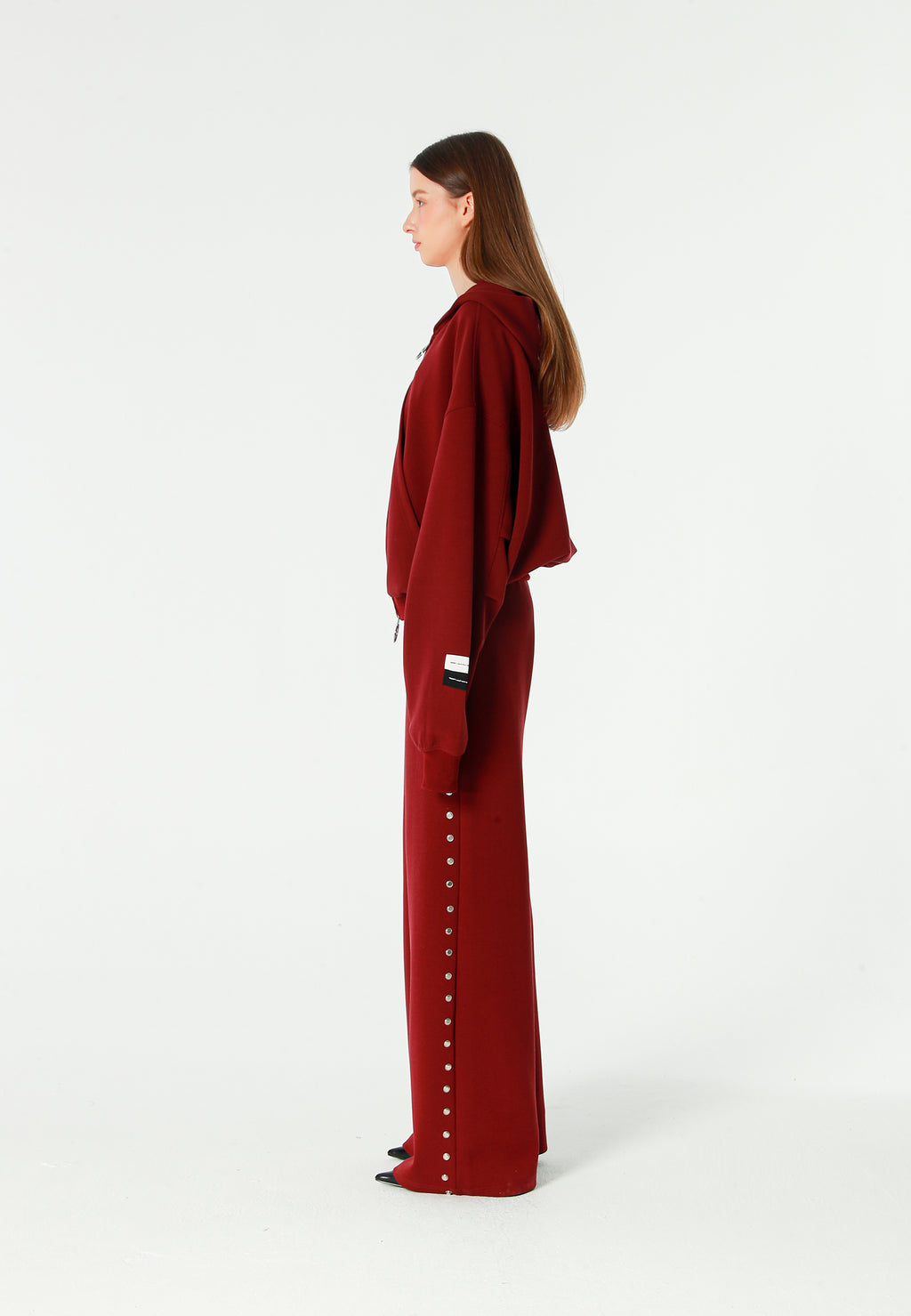 Sudadera con capucha, cremallera frontal y mangas globo | MWM [PS_COLORS:BURGUNDY]