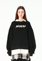 Sudadera multicapa con cuello de camisa extraíble y faldón de canvas y franela | MWM [PS_COLORS:BLACK]