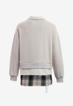 Sudadera multicapa con cuello de camisa extraíble y faldón de canvas y franela | MWM [PS_COLORS:ECRU]