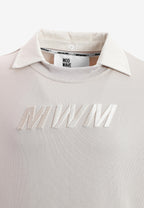 Sudadera multicapa con cuello de camisa extraíble y faldón de canvas y franela | MWM [PS_COLORS:ECRU]