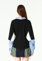 Camiseta de doble capa con cuello de camisa y cremalleras laterales | MWM [PS_COLORS:BLACK]