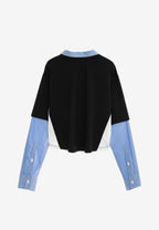 Camiseta de doble capa con cuello de camisa y cremalleras laterales | MWM [PS_COLORS:BLACK]