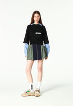 Camiseta de doble capa con cuello de camisa y cremalleras laterales | MWM [PS_COLORS:BLACK]