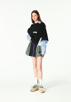 Camiseta de doble capa con cuello de camisa y cremalleras laterales | MWM [PS_COLORS:BLACK]