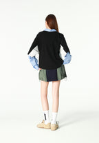 Camiseta de doble capa con cuello de camisa y cremalleras laterales | MWM [PS_COLORS:BLACK]