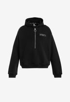 Sudadera con capucha, media cremallera y panel jacquard de chenilla con brillo | MWM [PS_COLORS:BLACK]