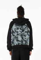 Sudadera con capucha, media cremallera y panel jacquard de chenilla con brillo | MWM [PS_COLORS:BLACK]