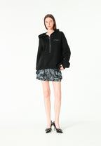 Sudadera con capucha, media cremallera y panel jacquard de chenilla con brillo | MWM [PS_COLORS:BLACK]