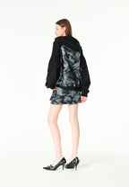 Sudadera con capucha, media cremallera y panel jacquard de chenilla con brillo | MWM [PS_COLORS:BLACK]