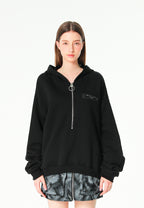 Sudadera con capucha, media cremallera y panel jacquard de chenilla con brillo | MWM [PS_COLORS:BLACK]