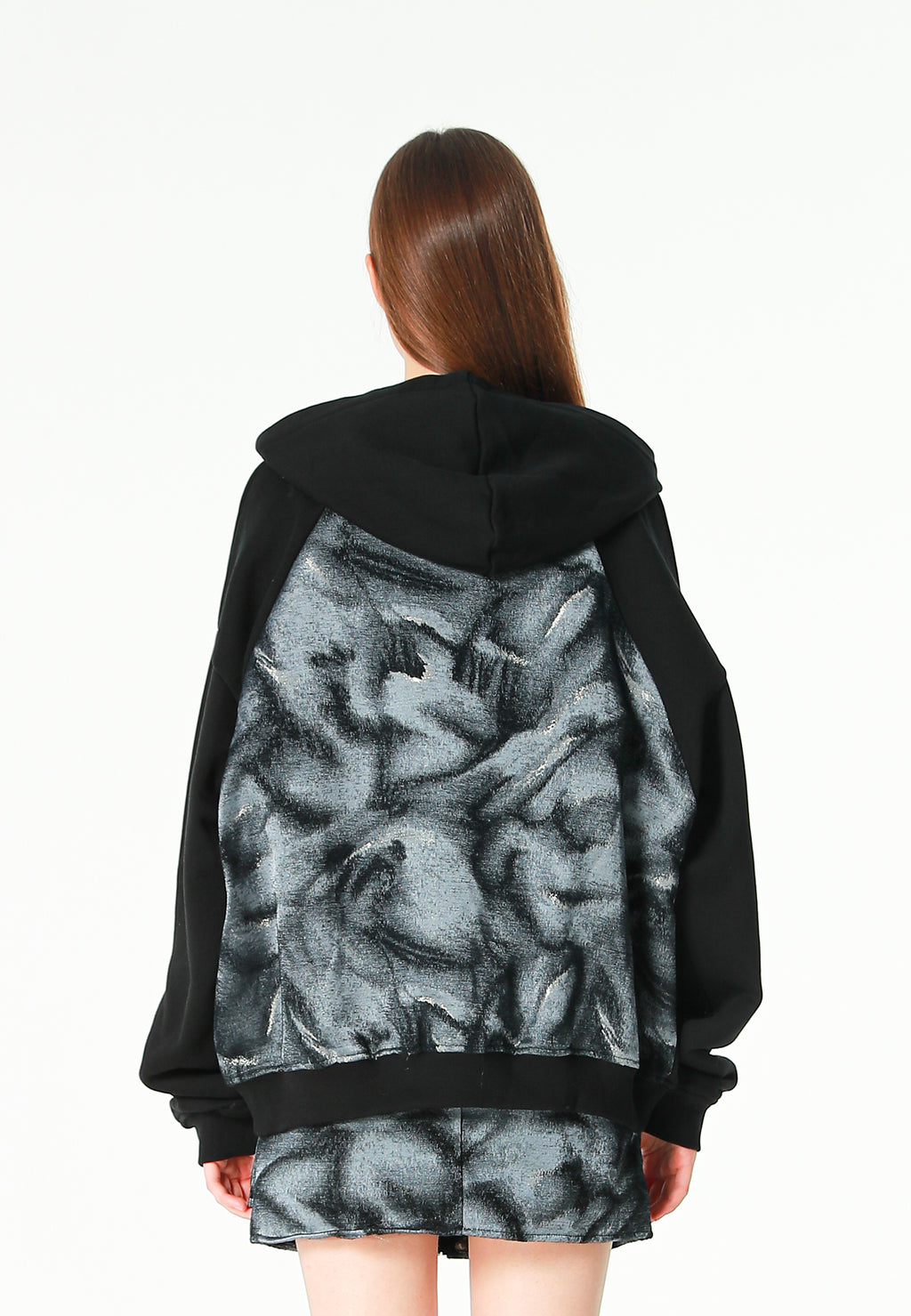 Sudadera con capucha, media cremallera y panel jacquard de chenilla con brillo | MWM [PS_COLORS:BLACK]