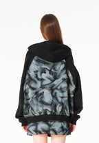 Sudadera con capucha, media cremallera y panel jacquard de chenilla con brillo | MWM [PS_COLORS:BLACK]