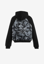 Sudadera con capucha, media cremallera y panel jacquard de chenilla con brillo | MWM [PS_COLORS:BLACK]