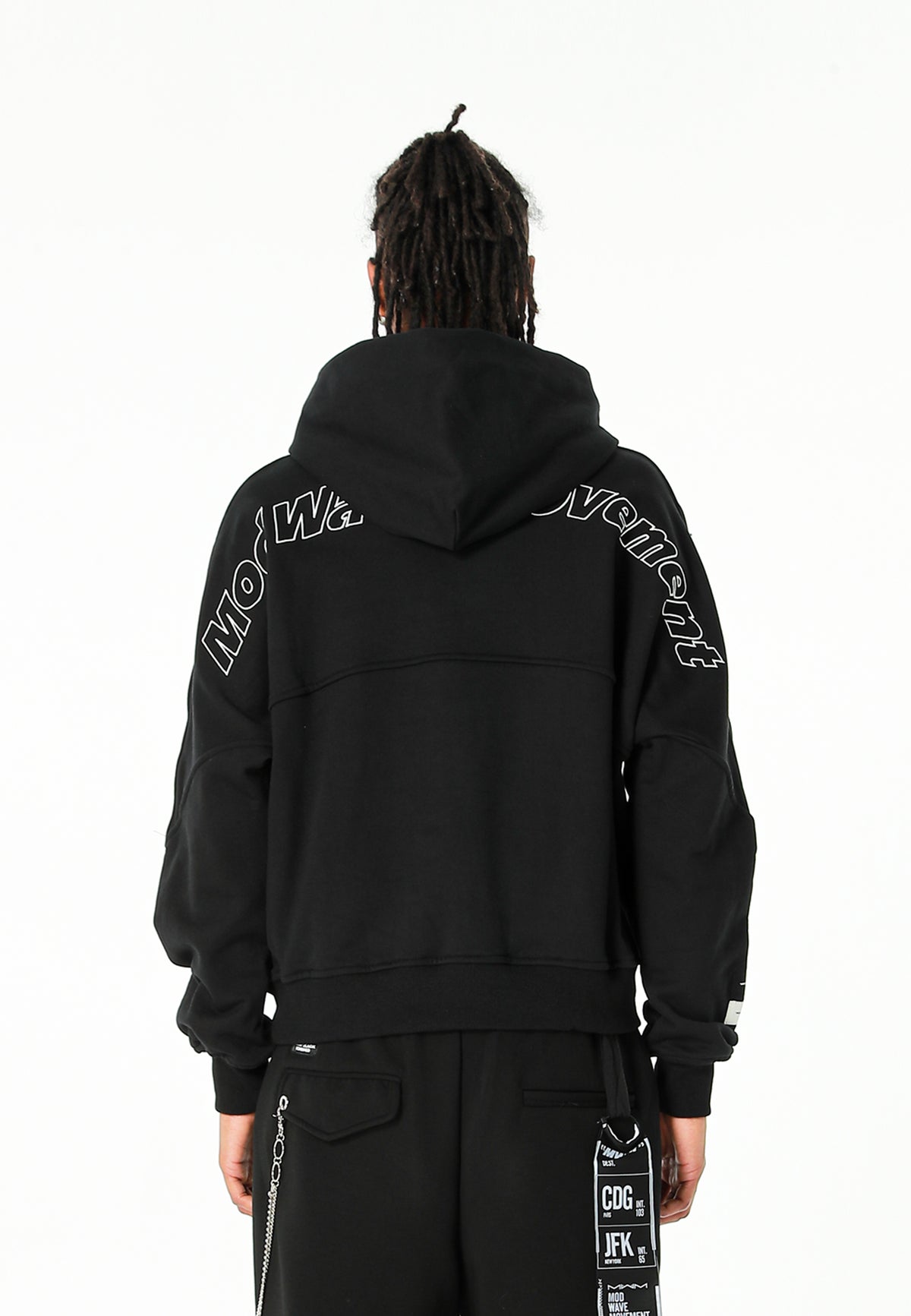 Sudadera con capucha corta lavada con bordado Mod Wave Movement en los hombros | MWM [PS_COLORS:BLACK]