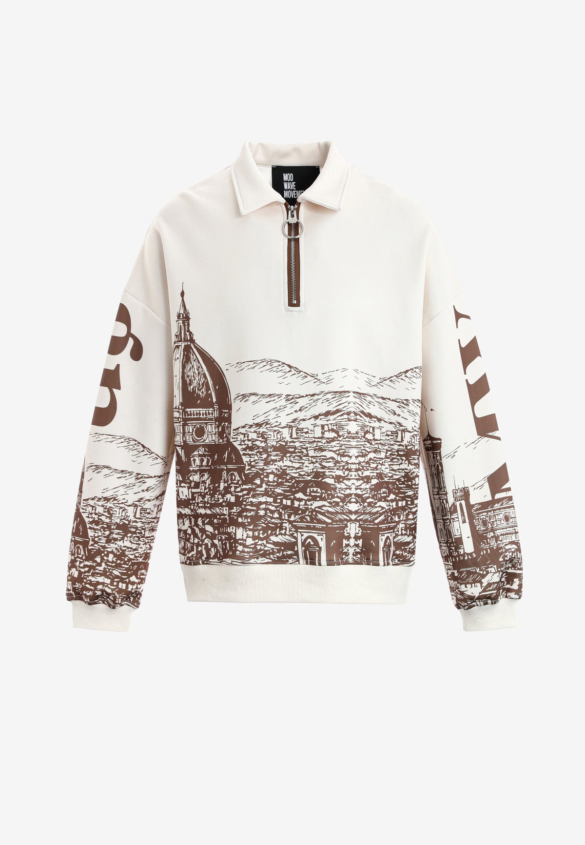 Sudadera polo con paisaje full-print y media cremallera | MWM [PS_COLORS:BROWN]