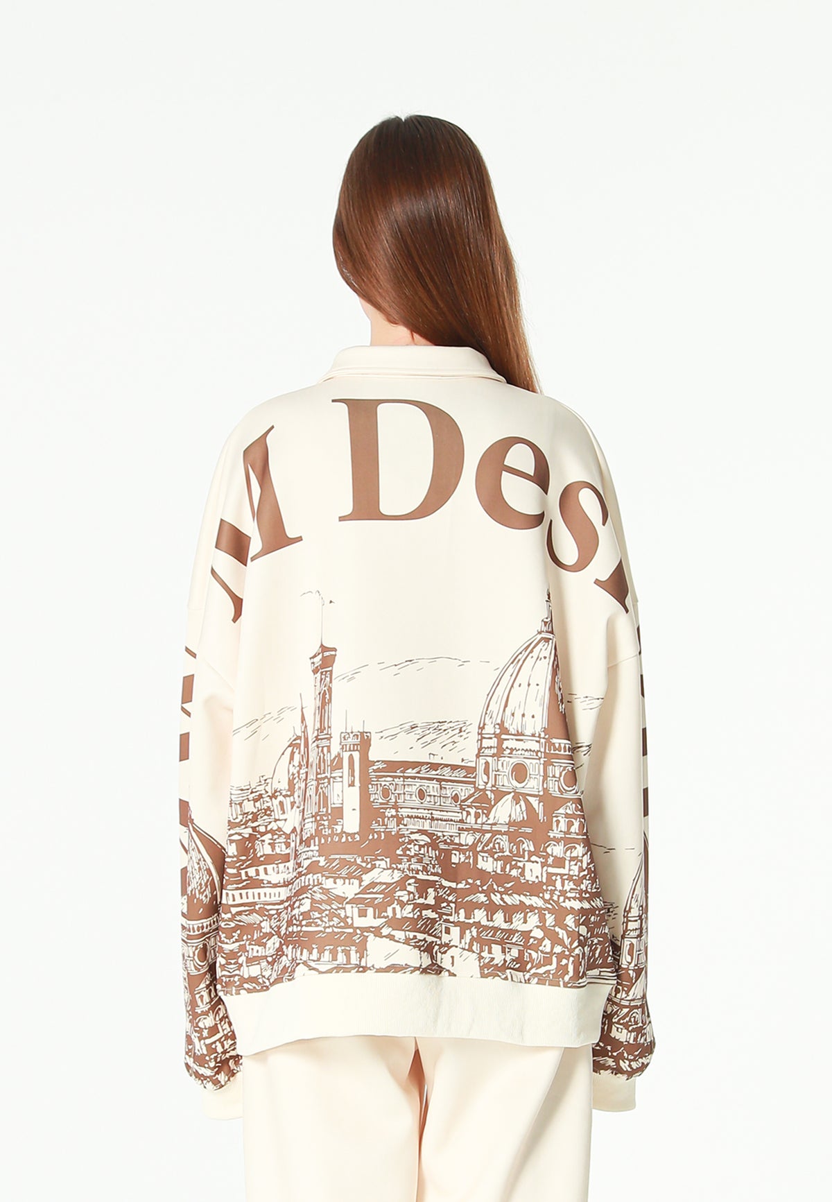 Sudadera polo con paisaje full-print y media cremallera | MWM [PS_COLORS:BROWN]