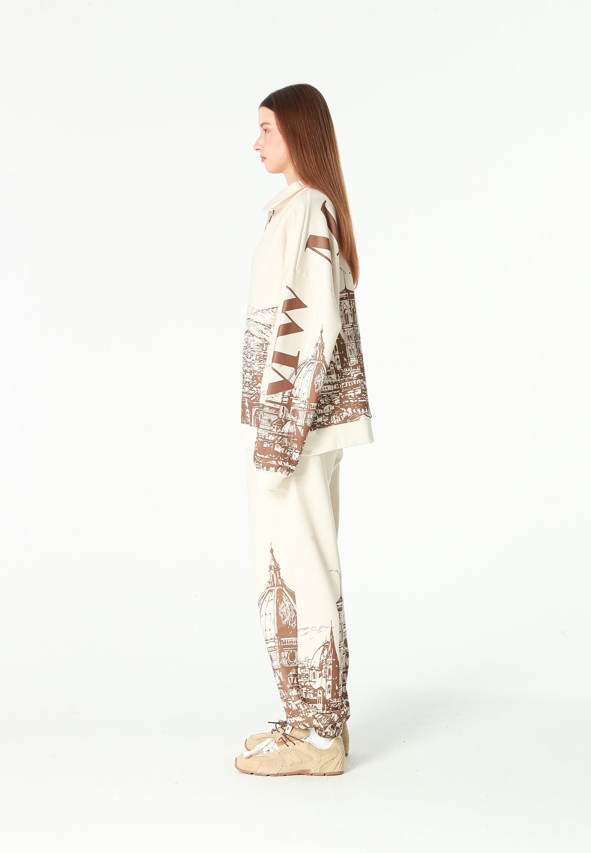 Sudadera polo con paisaje full-print y media cremallera | MWM [PS_COLORS:BROWN]