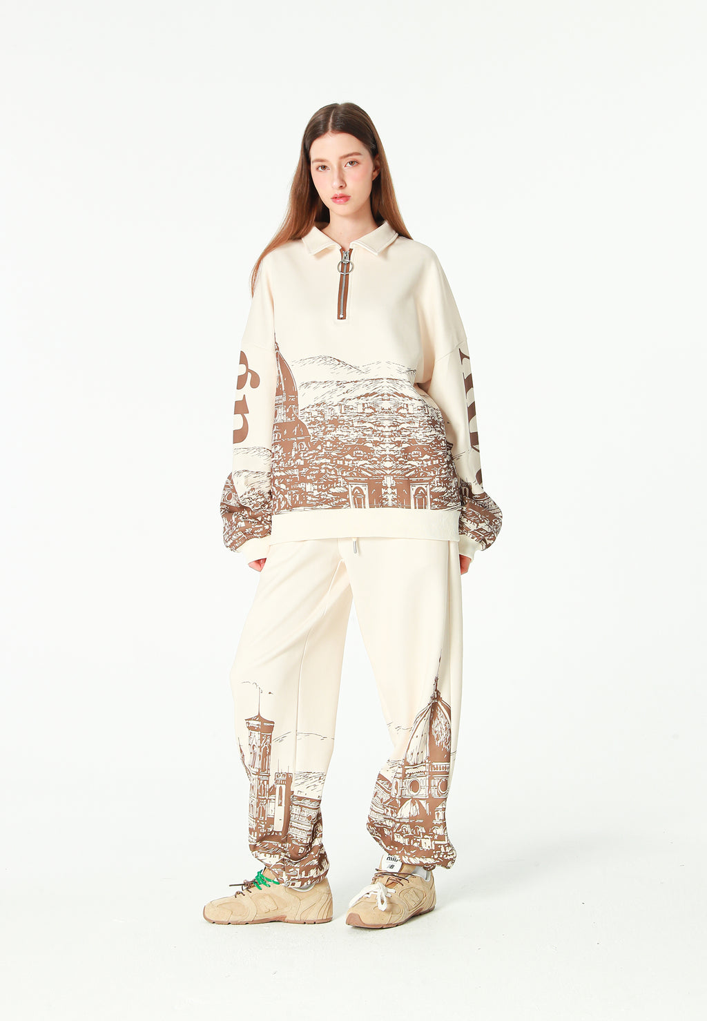 Sudadera polo con paisaje full-print y media cremallera | MWM [PS_COLORS:BROWN]