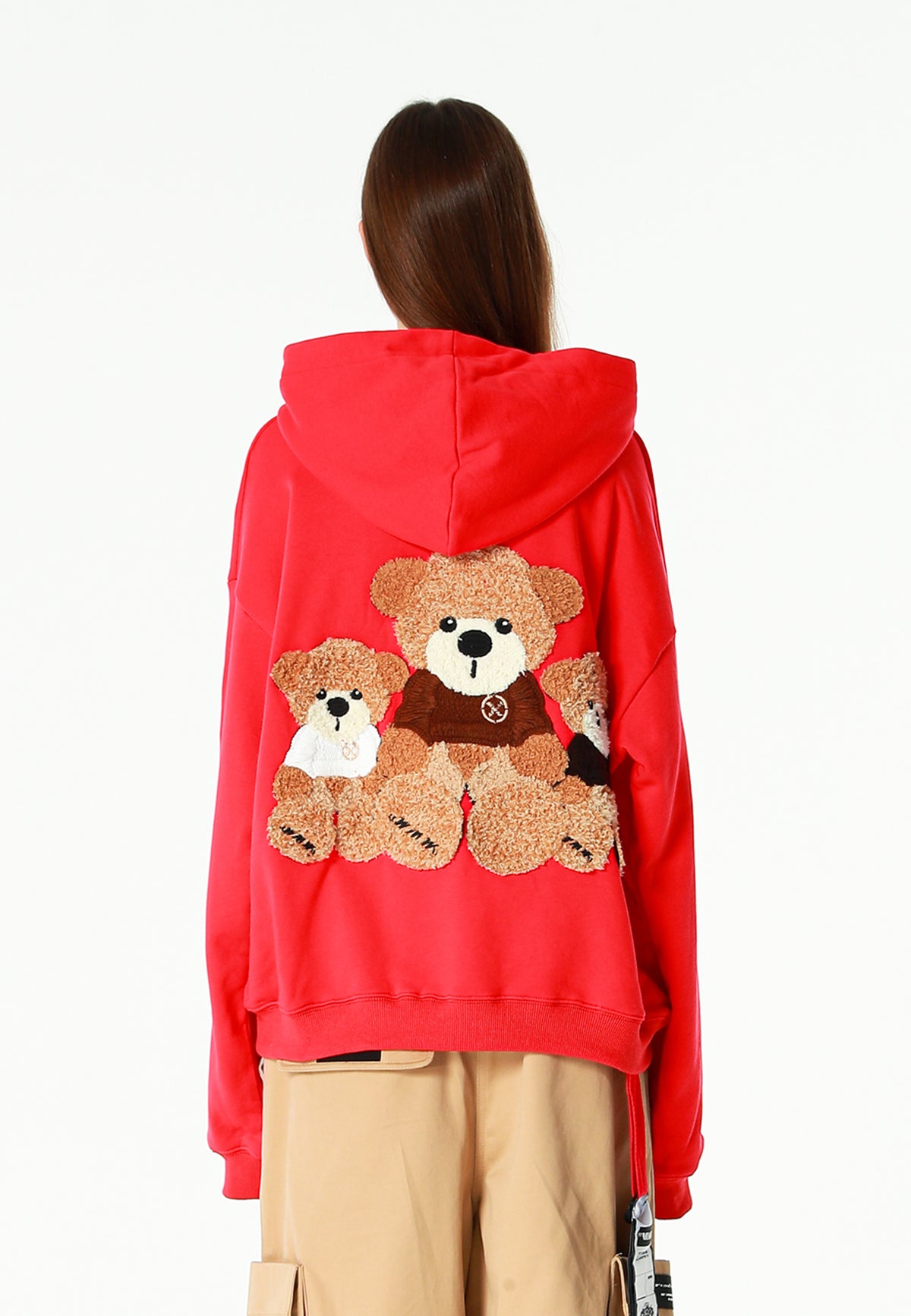 Sudadera con capucha TEDDY corta con parche Teddy de peluche en la espalda | MWM [PS_COLORS:RED]
