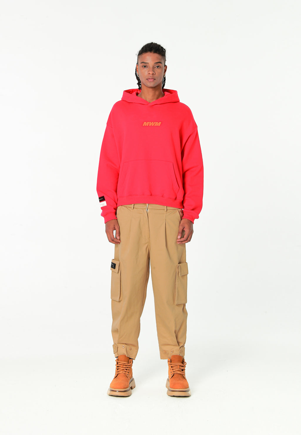 Sudadera con capucha TEDDY corta con parche Teddy de peluche en la espalda | MWM [PS_COLORS:RED]