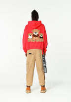 Sudadera con capucha TEDDY corta con parche Teddy de peluche en la espalda | MWM [PS_COLORS:RED]